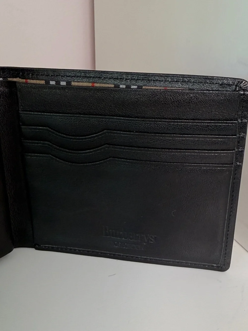 Burberry Black Leather Embossed Equestrian Bi-Fold Wallet